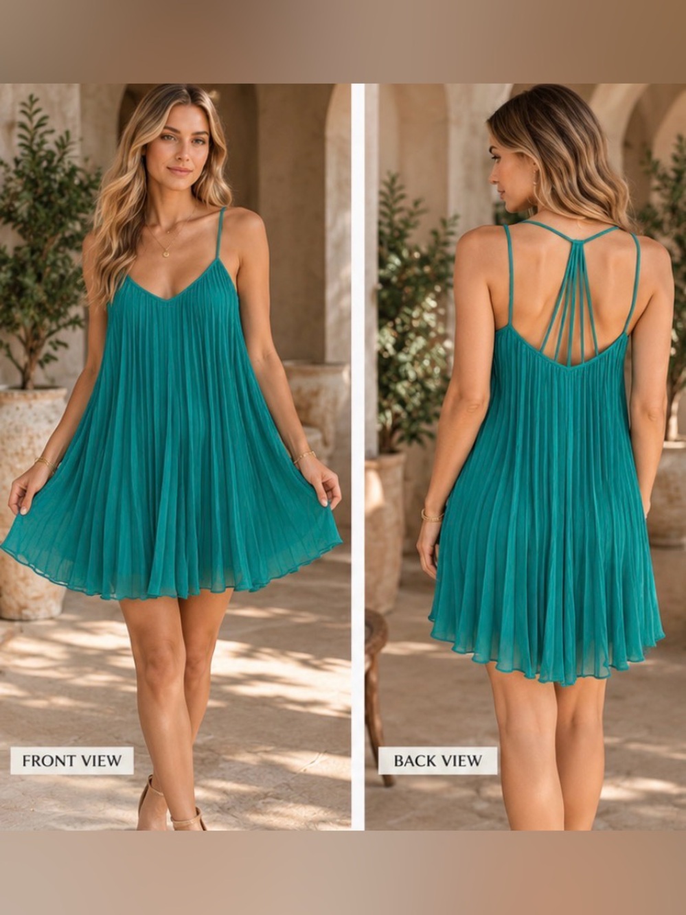 BCBGMAXAZRIA Giselle Pleated Mini Dress Oasis Teal Green – Size Medium
